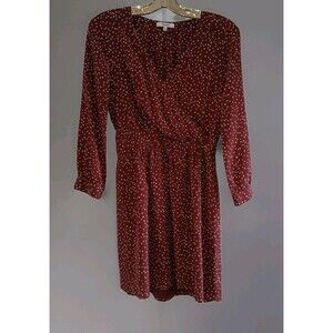Madewell Kali Silk Polka Dot Dress Size 4 Burgundy Long Sleeve Cocktail Party